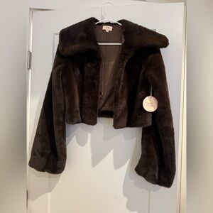 Revolve Camila Coelho Cropped Faux Fur Brown Jacket